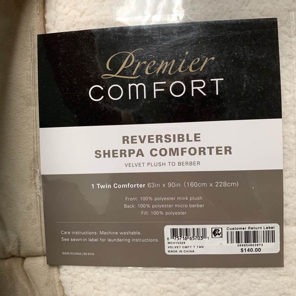 Premier Bed Comfort Reversible Sherpa Twin Taupe Bed Spread Comforter - Picture 3 of 5